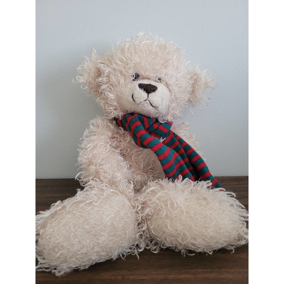 Ty tysilk Teddy Bear Wearing a Red and Green Scarf - Picture 1 of 7